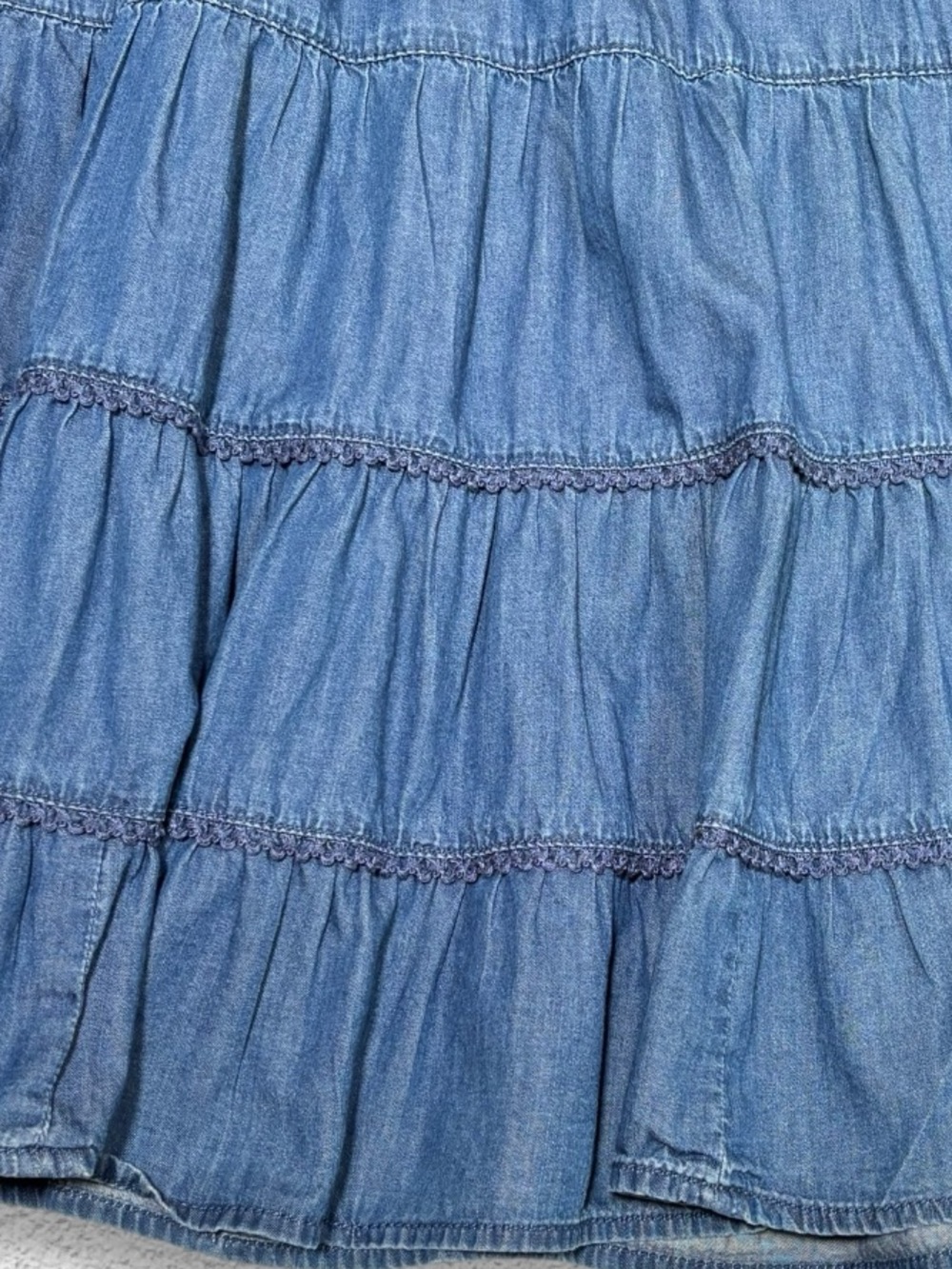 VTG White Stag Chambray Denim Tiered Maxi Skirt L Pull On Prairie Cottagecore - Picture 6 of 9